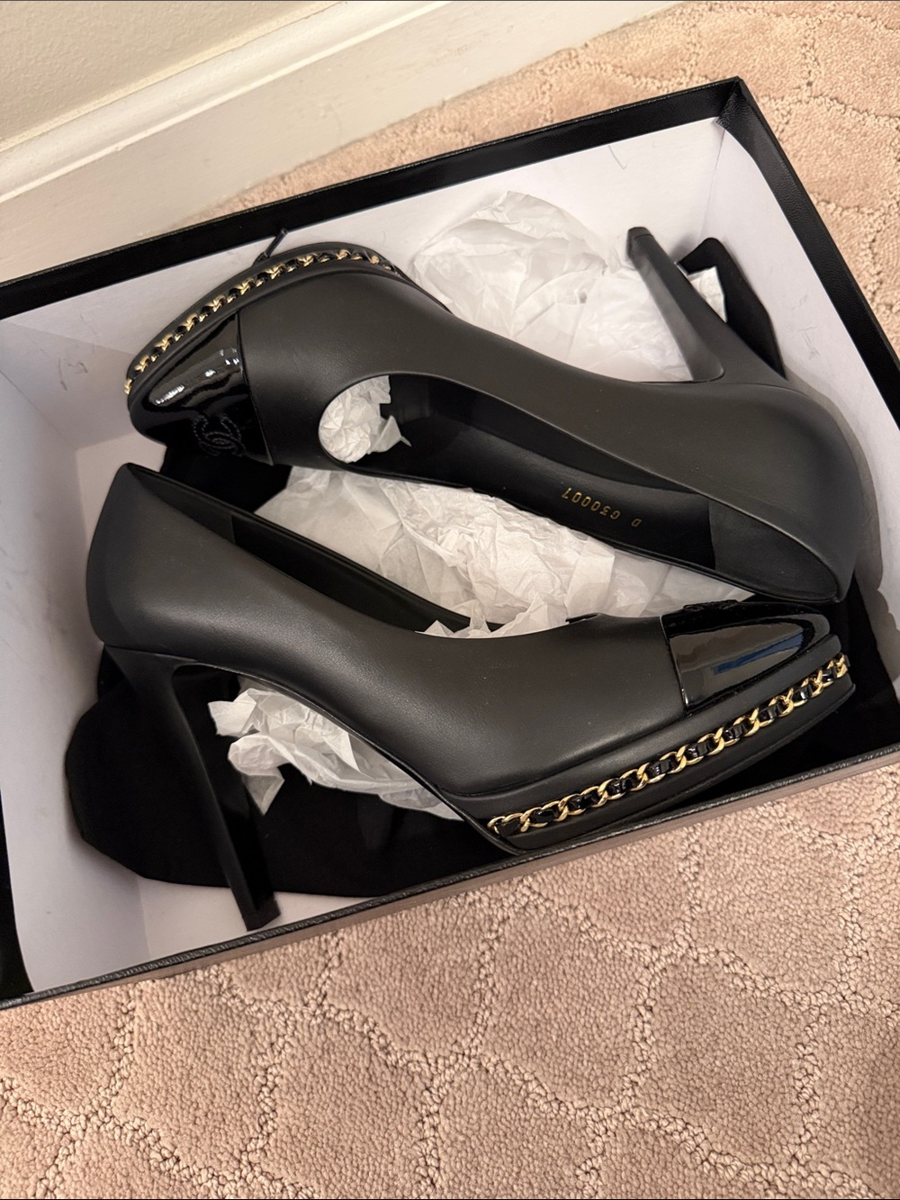 Chanel Women's Black Chain-Trim High Heel Pumps